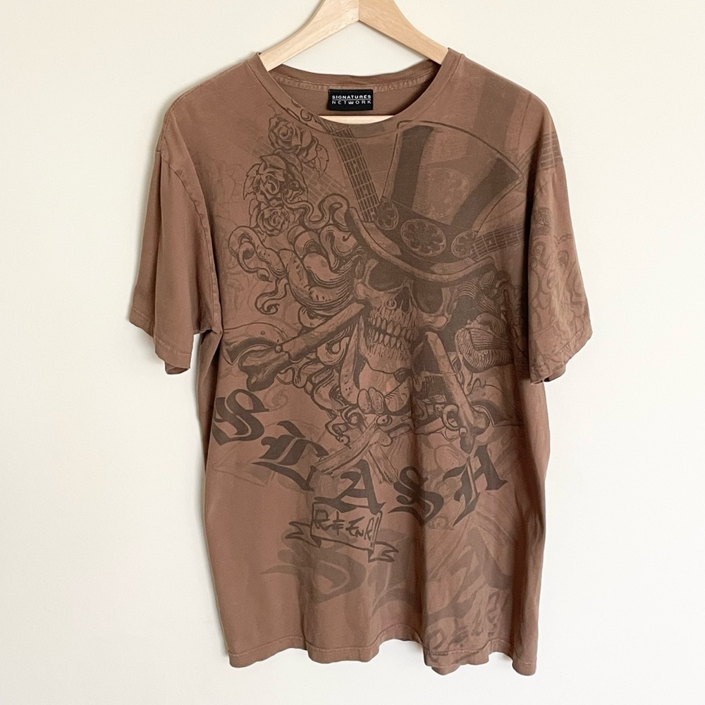 Vintage RARE SLASH Skull Graphic Brown T Shirt Men’s size XL Guns N Roses
